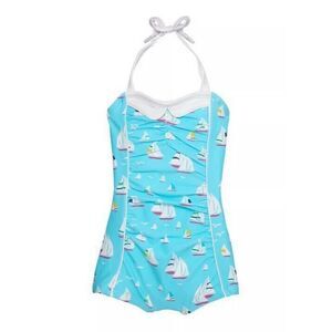 NWOT Janie And Jack Retro Sailboat Sailor One Piece Swimsuit Baby Girl 3-6 Month